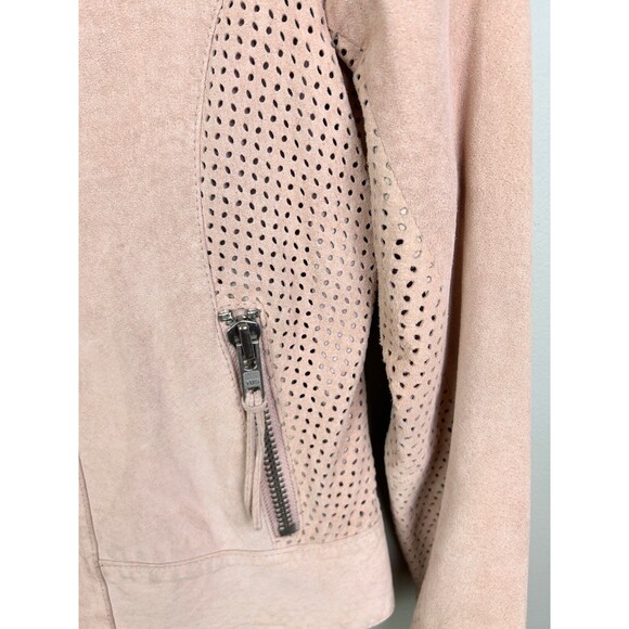 Guess Vintage Pink Suede Zip Up Motocycle Bomber Jacket Perforated Detail Y2K XS - Picture 2 of 14